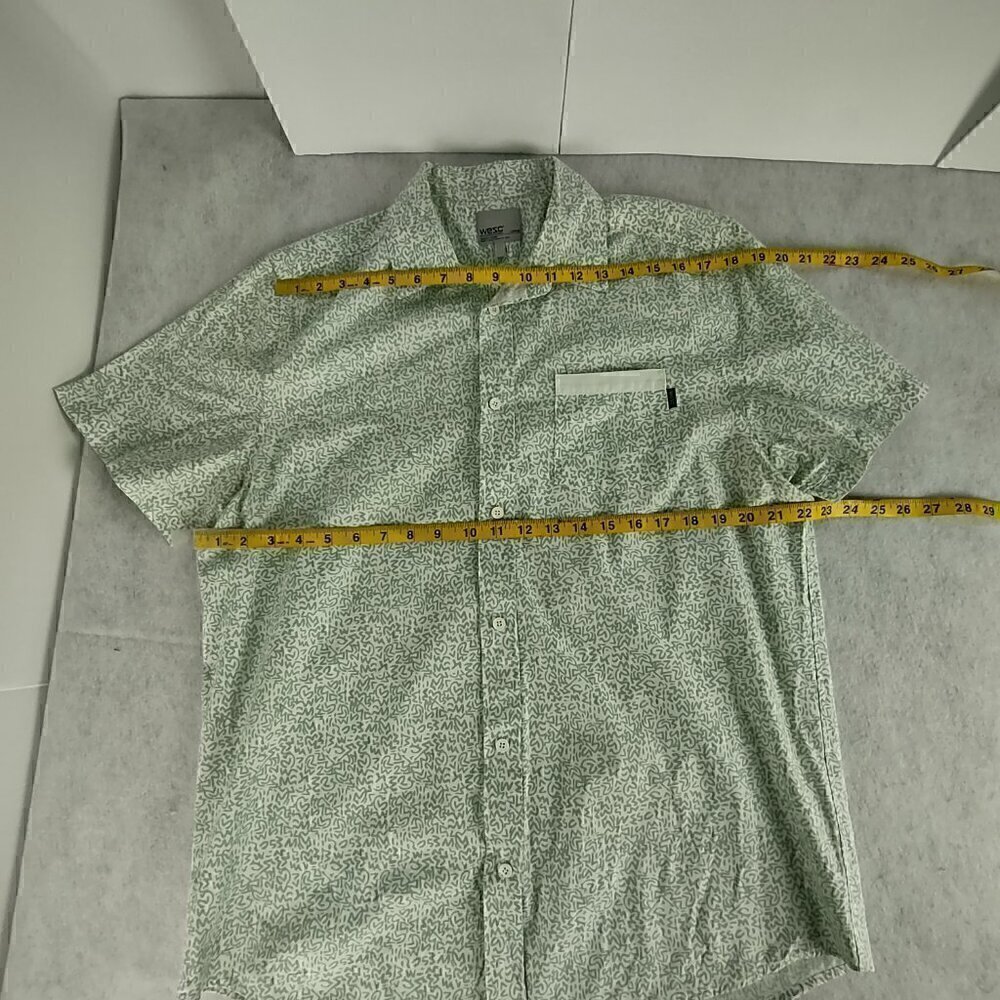 WESC 100% Cotton Pastel Green White Fitted Button Down Short Sleeve Shirt Size L - Picture 7 of 11